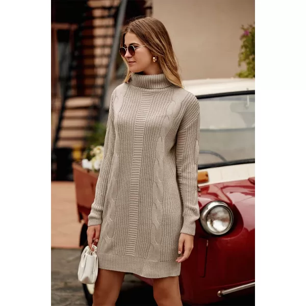 imagePRETTYGARDEN Womens 2023 Turtleneck Pullover Sweaters Casual Long Sleeve Plain Winter Knit Sweater DressLight Khaki