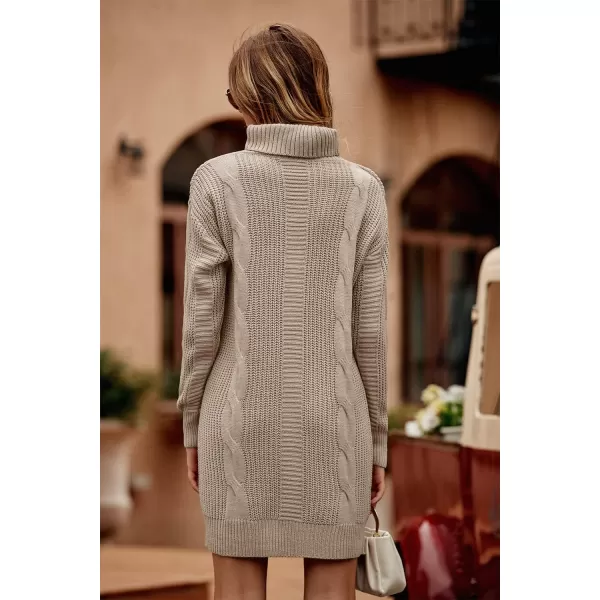 imagePRETTYGARDEN Womens 2023 Turtleneck Pullover Sweaters Casual Long Sleeve Plain Winter Knit Sweater DressLight Khaki
