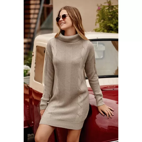 imagePRETTYGARDEN Womens 2023 Turtleneck Pullover Sweaters Casual Long Sleeve Plain Winter Knit Sweater DressLight Khaki