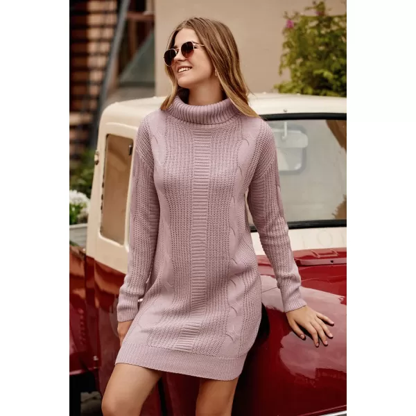 imagePRETTYGARDEN Womens 2023 Turtleneck Pullover Sweaters Casual Long Sleeve Plain Winter Knit Sweater DressPink