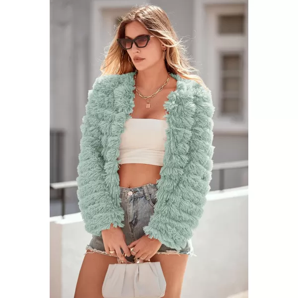 imagePRETTYGARDEN Womens 2023 Winter Coats Fashion Faux Fur Long Sleeve Fleece Shaggy Lightweight Fall Cropped Jacket OuterwearFruit Green