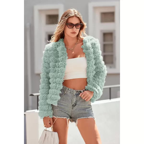 imagePRETTYGARDEN Womens 2023 Winter Coats Fashion Faux Fur Long Sleeve Fleece Shaggy Lightweight Fall Cropped Jacket OuterwearFruit Green