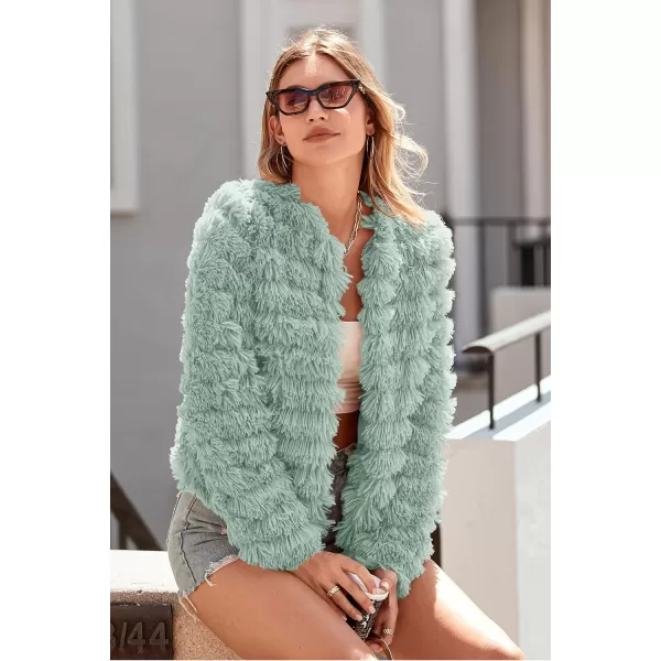 imagePRETTYGARDEN Womens 2023 Winter Coats Fashion Faux Fur Long Sleeve Fleece Shaggy Lightweight Fall Cropped Jacket OuterwearFruit Green