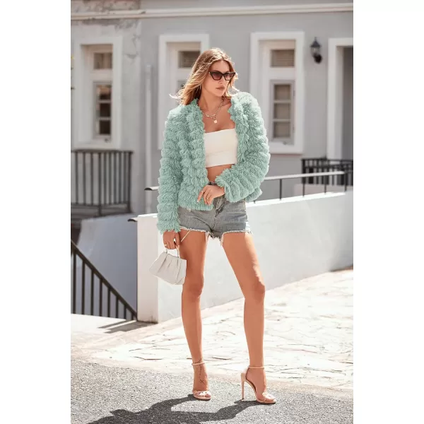 imagePRETTYGARDEN Womens 2023 Winter Coats Fashion Faux Fur Long Sleeve Fleece Shaggy Lightweight Fall Cropped Jacket OuterwearFruit Green