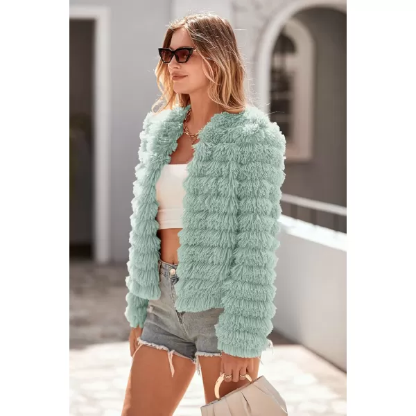 imagePRETTYGARDEN Womens 2023 Winter Coats Fashion Faux Fur Long Sleeve Fleece Shaggy Lightweight Fall Cropped Jacket OuterwearFruit Green
