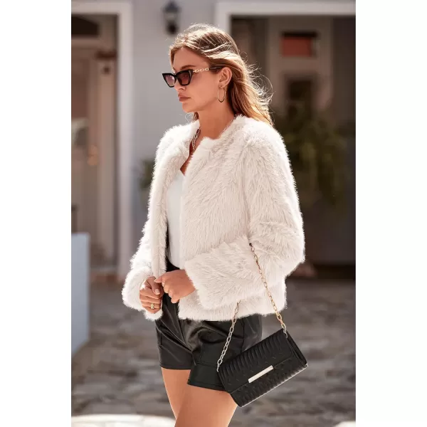 imagePRETTYGARDEN Womens 2023 Winter Coats Fleece Cropped Jacket Faux Fur Long Sleeve Pockets Shaggy Warm Outerwear Fall ClothesApricot