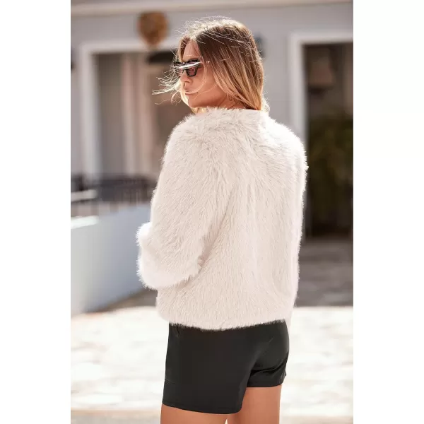 imagePRETTYGARDEN Womens 2023 Winter Coats Fleece Cropped Jacket Faux Fur Long Sleeve Pockets Shaggy Warm Outerwear Fall ClothesApricot