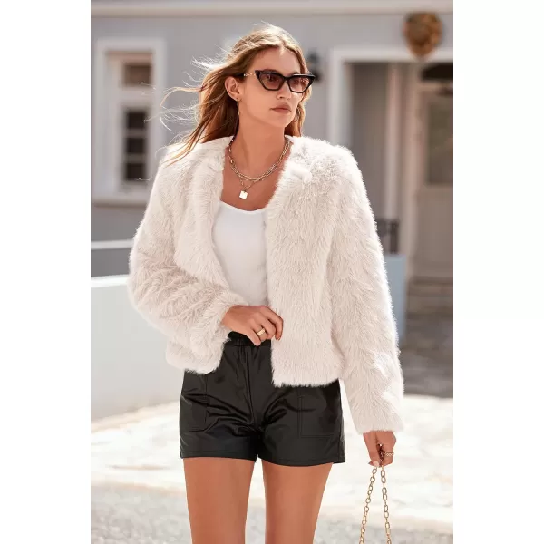 imagePRETTYGARDEN Womens 2023 Winter Coats Fleece Cropped Jacket Faux Fur Long Sleeve Pockets Shaggy Warm Outerwear Fall ClothesApricot
