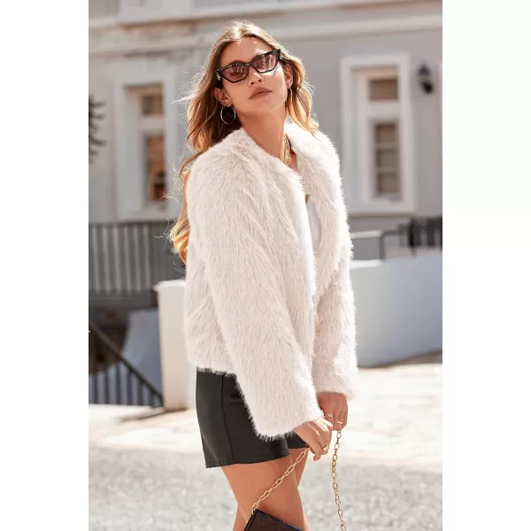 imagePRETTYGARDEN Womens 2023 Winter Coats Fleece Cropped Jacket Faux Fur Long Sleeve Pockets Shaggy Warm Outerwear Fall ClothesApricot