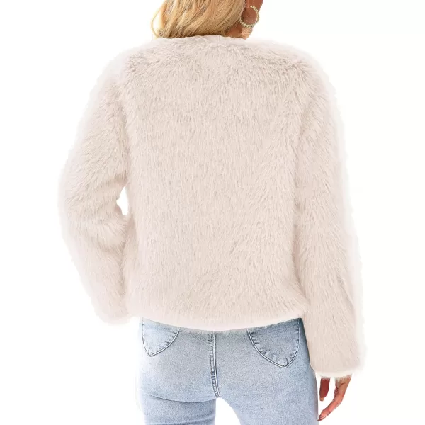 imagePRETTYGARDEN Womens 2023 Winter Coats Fleece Cropped Jacket Faux Fur Long Sleeve Pockets Shaggy Warm Outerwear Fall ClothesApricot
