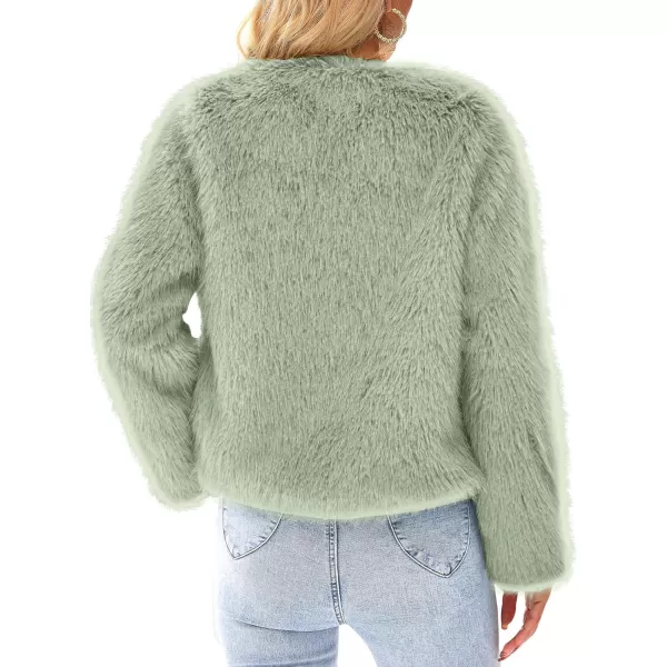 imagePRETTYGARDEN Womens 2023 Winter Coats Fleece Cropped Jacket Faux Fur Long Sleeve Pockets Shaggy Warm Outerwear Fall ClothesBean Green