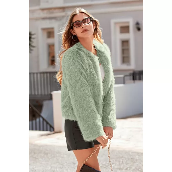 imagePRETTYGARDEN Womens 2023 Winter Coats Fleece Cropped Jacket Faux Fur Long Sleeve Pockets Shaggy Warm Outerwear Fall ClothesBean Green