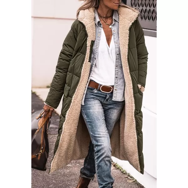 imagePRETTYGARDEN Womens 2023 Winter Fashion Clothes Oversized Shearling Fleece Long Coats JacketsArmy Green