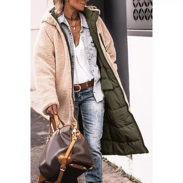 imagePRETTYGARDEN Womens 2023 Winter Fashion Clothes Oversized Shearling Fleece Long Coats JacketsArmy Green