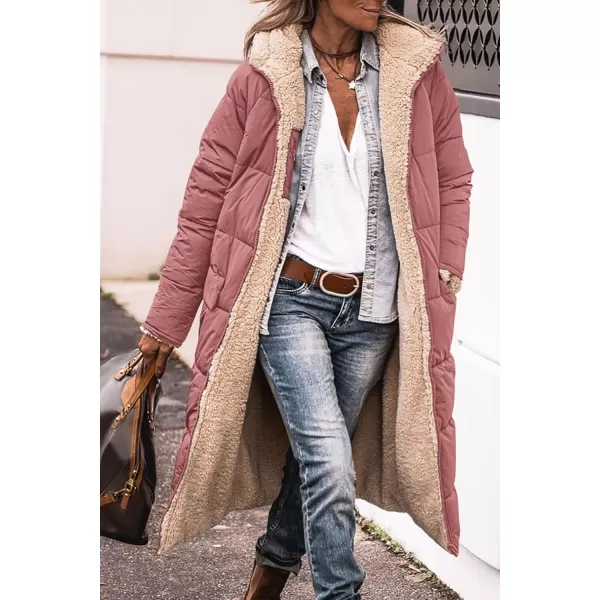 imagePRETTYGARDEN Womens 2023 Winter Fashion Clothes Oversized Shearling Fleece Long Coats JacketsBrick Red