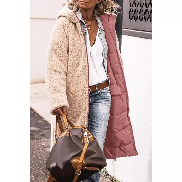 imagePRETTYGARDEN Womens 2023 Winter Fashion Clothes Oversized Shearling Fleece Long Coats JacketsBrick Red