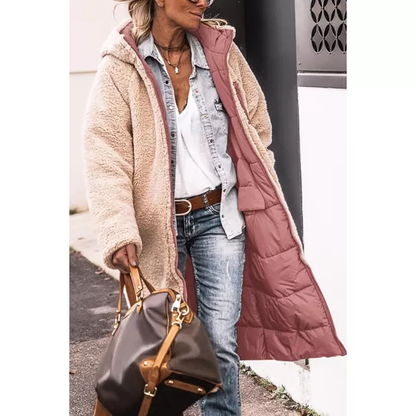 imagePRETTYGARDEN Womens 2023 Winter Fashion Clothes Oversized Shearling Fleece Long Coats JacketsBrick Red