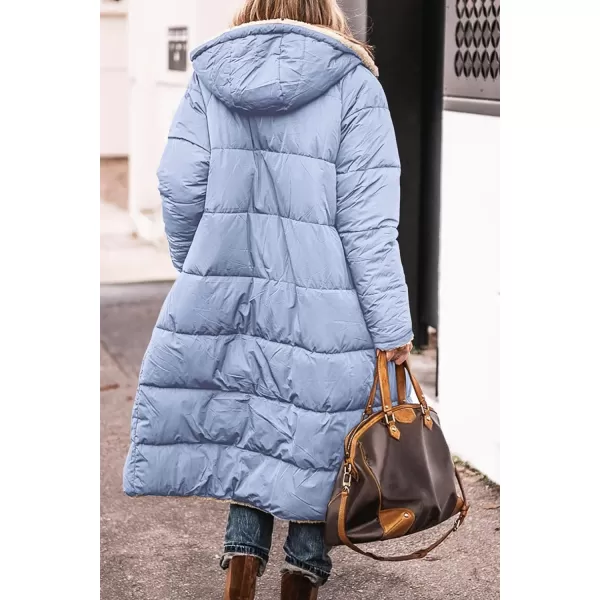 imagePRETTYGARDEN Womens 2023 Winter Fashion Clothes Oversized Shearling Fleece Long Coats JacketsLight Blue