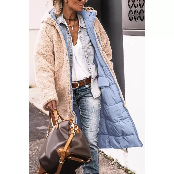 imagePRETTYGARDEN Womens 2023 Winter Fashion Clothes Oversized Shearling Fleece Long Coats JacketsLight Blue