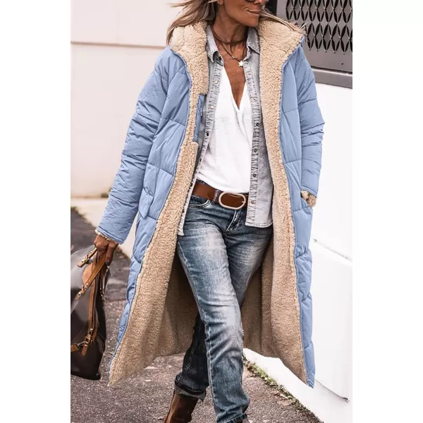 imagePRETTYGARDEN Womens 2023 Winter Fashion Clothes Oversized Shearling Fleece Long Coats JacketsLight Blue