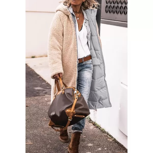 imagePRETTYGARDEN Womens 2023 Winter Fashion Clothes Oversized Shearling Fleece Long Coats JacketsLight Grey