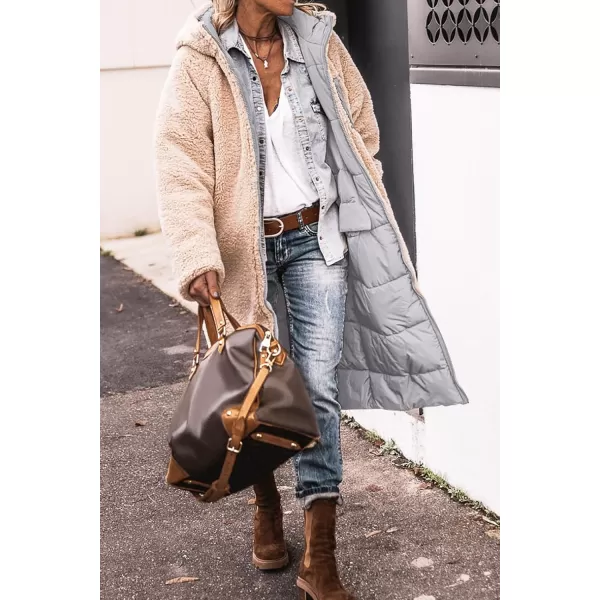 imagePRETTYGARDEN Womens 2023 Winter Fashion Clothes Oversized Shearling Fleece Long Coats JacketsLight Grey