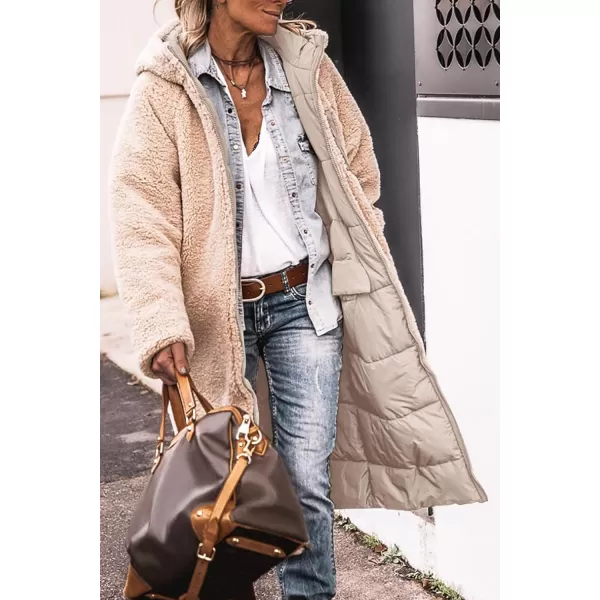imagePRETTYGARDEN Womens 2023 Winter Fashion Clothes Oversized Shearling Fleece Long Coats JacketsLight Khaki
