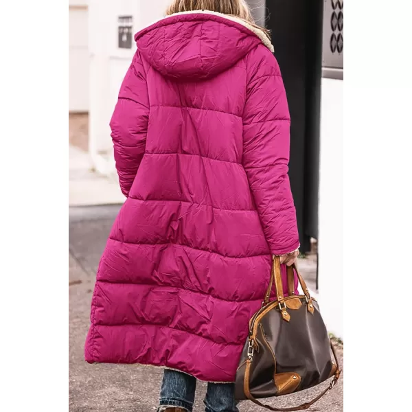 imagePRETTYGARDEN Womens 2023 Winter Fashion Clothes Oversized Shearling Fleece Long Coats JacketsRose Red