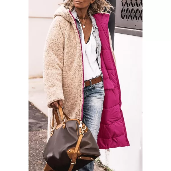 imagePRETTYGARDEN Womens 2023 Winter Fashion Clothes Oversized Shearling Fleece Long Coats JacketsRose Red