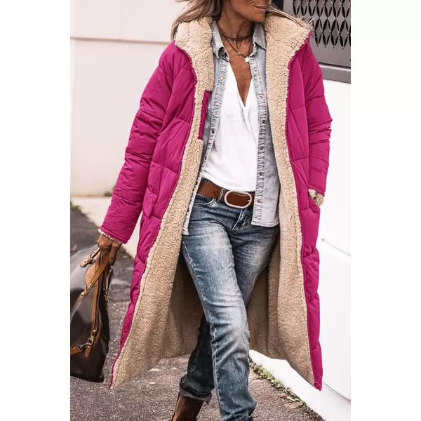 imagePRETTYGARDEN Womens 2023 Winter Fashion Clothes Oversized Shearling Fleece Long Coats JacketsRose Red