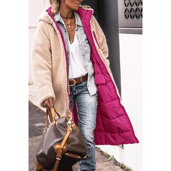 imagePRETTYGARDEN Womens 2023 Winter Fashion Clothes Oversized Shearling Fleece Long Coats JacketsRose Red