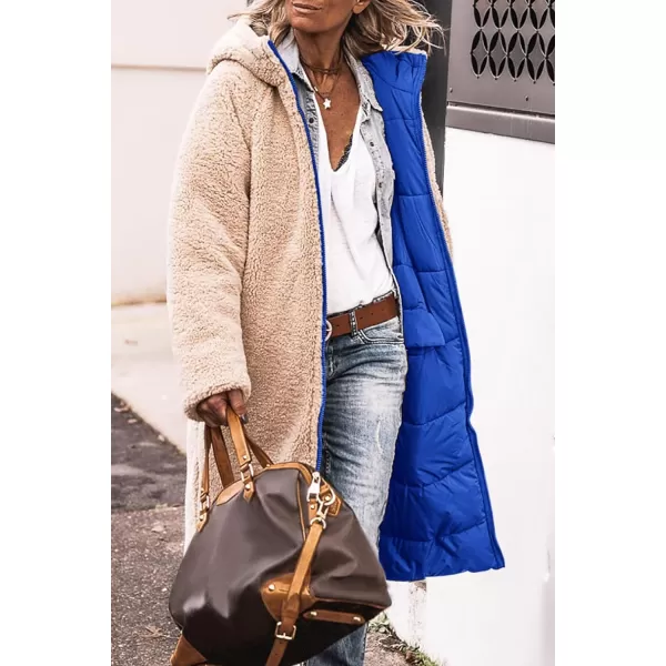 imagePRETTYGARDEN Womens 2023 Winter Fashion Clothes Oversized Shearling Fleece Long Coats JacketsRoyal Blue