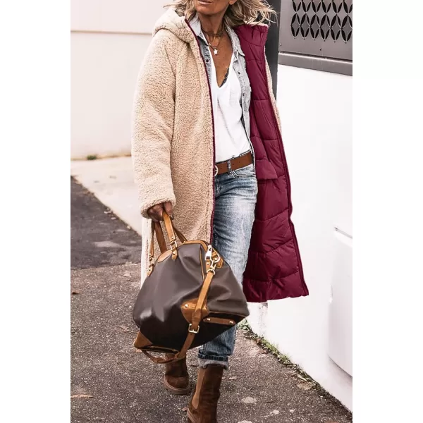 imagePRETTYGARDEN Womens 2023 Winter Fashion Clothes Oversized Shearling Fleece Long Coats JacketsWine Red