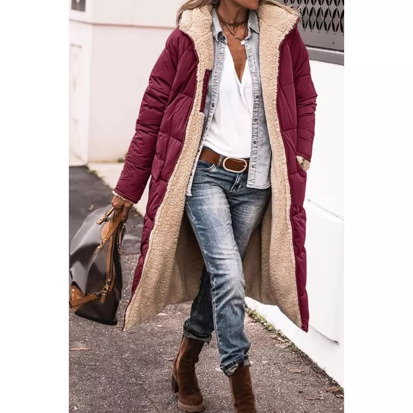 imagePRETTYGARDEN Womens 2023 Winter Fashion Clothes Oversized Shearling Fleece Long Coats JacketsWine Red
