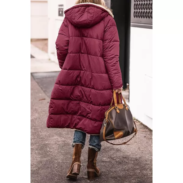 imagePRETTYGARDEN Womens 2023 Winter Fashion Clothes Oversized Shearling Fleece Long Coats JacketsWine Red
