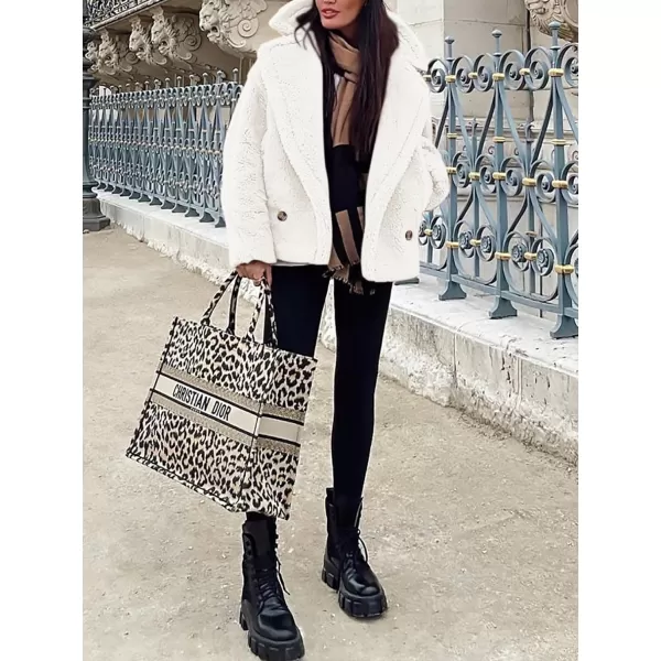 imagePRETTYGARDEN Womens 2023 Winter Fashion Sherpa Coats Lapel Fleece Jacket Long Sleeve Pockets Faux Fur Dressy Fall OutfitsBeige White