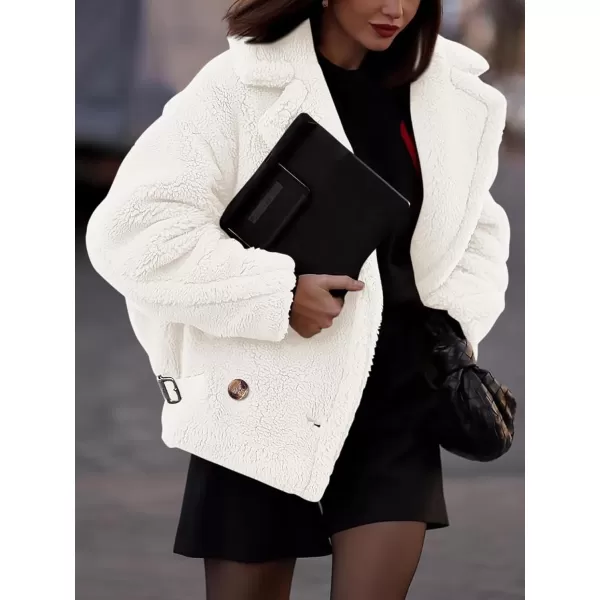 imagePRETTYGARDEN Womens 2023 Winter Fashion Sherpa Coats Lapel Fleece Jacket Long Sleeve Pockets Faux Fur Dressy Fall OutfitsBeige White