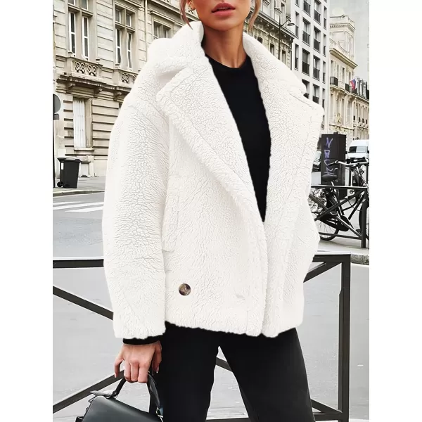 imagePRETTYGARDEN Womens 2023 Winter Fashion Sherpa Coats Lapel Fleece Jacket Long Sleeve Pockets Faux Fur Dressy Fall OutfitsBeige White