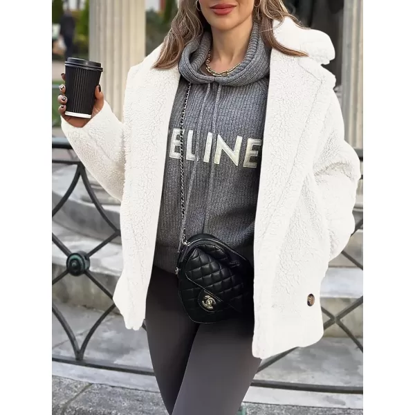 imagePRETTYGARDEN Womens 2023 Winter Fashion Sherpa Coats Lapel Fleece Jacket Long Sleeve Pockets Faux Fur Dressy Fall OutfitsBeige White