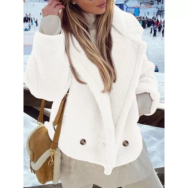 imagePRETTYGARDEN Womens 2023 Winter Fashion Sherpa Coats Lapel Fleece Jacket Long Sleeve Pockets Faux Fur Dressy Fall OutfitsBeige White