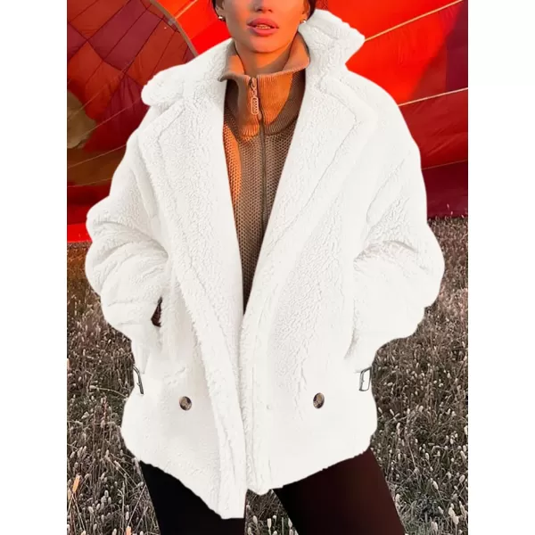 imagePRETTYGARDEN Womens 2023 Winter Fashion Sherpa Coats Lapel Fleece Jacket Long Sleeve Pockets Faux Fur Dressy Fall OutfitsBeige White