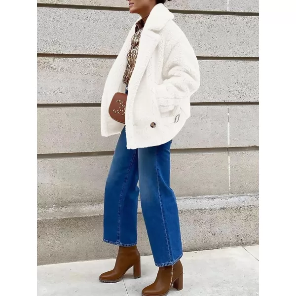 imagePRETTYGARDEN Womens 2023 Winter Fashion Sherpa Coats Lapel Fleece Jacket Long Sleeve Pockets Faux Fur Dressy Fall OutfitsBeige White