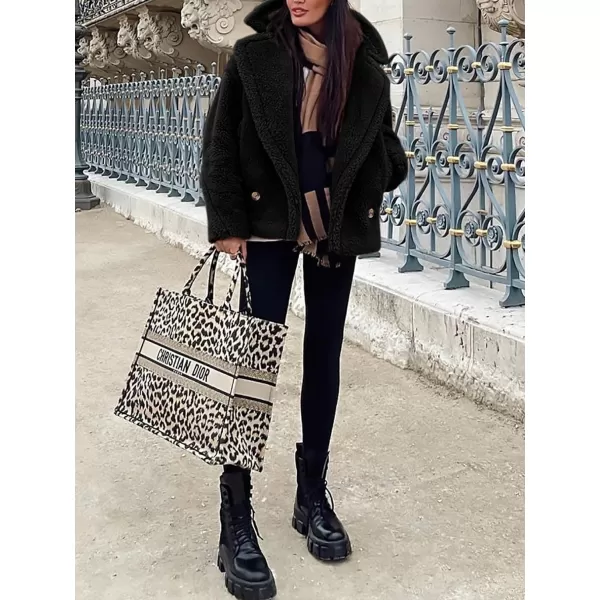 imagePRETTYGARDEN Womens 2023 Winter Fashion Sherpa Coats Lapel Fleece Jacket Long Sleeve Pockets Faux Fur Dressy Fall OutfitsBlack