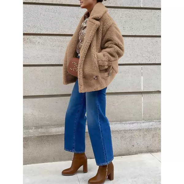 imagePRETTYGARDEN Womens 2023 Winter Fashion Sherpa Coats Lapel Fleece Jacket Long Sleeve Pockets Faux Fur Dressy Fall OutfitsKhaki