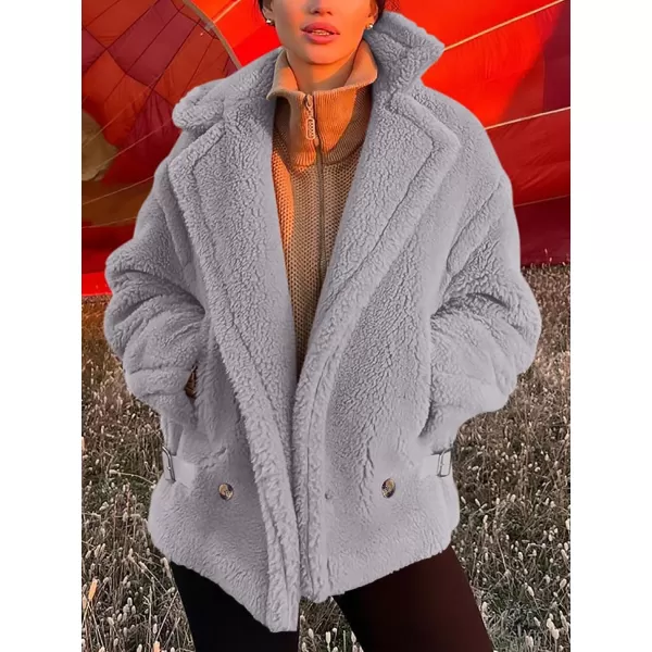 imagePRETTYGARDEN Womens 2023 Winter Fashion Sherpa Coats Lapel Fleece Jacket Long Sleeve Pockets Faux Fur Dressy Fall OutfitsLight Grey