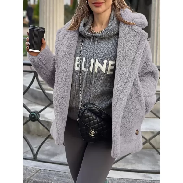 imagePRETTYGARDEN Womens 2023 Winter Fashion Sherpa Coats Lapel Fleece Jacket Long Sleeve Pockets Faux Fur Dressy Fall OutfitsLight Grey