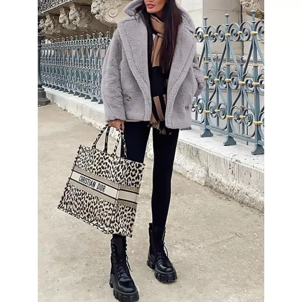 imagePRETTYGARDEN Womens 2023 Winter Fashion Sherpa Coats Lapel Fleece Jacket Long Sleeve Pockets Faux Fur Dressy Fall OutfitsLight Grey
