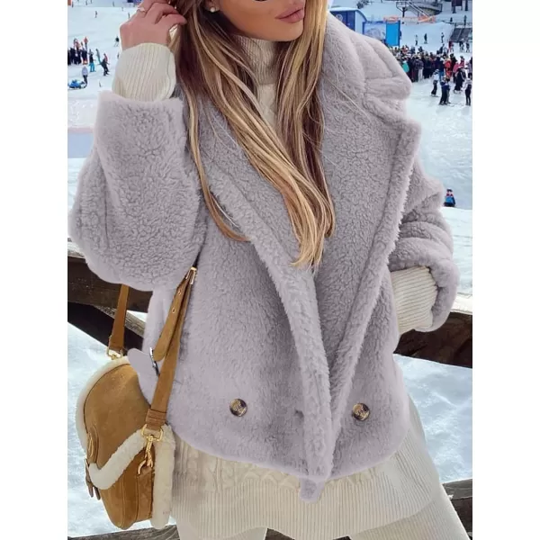 imagePRETTYGARDEN Womens 2023 Winter Fashion Sherpa Coats Lapel Fleece Jacket Long Sleeve Pockets Faux Fur Dressy Fall OutfitsLight Grey