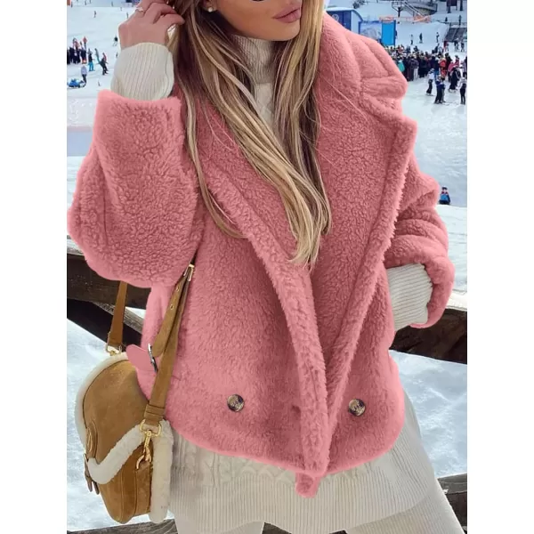 imagePRETTYGARDEN Womens 2023 Winter Fashion Sherpa Coats Lapel Fleece Jacket Long Sleeve Pockets Faux Fur Dressy Fall OutfitsPink