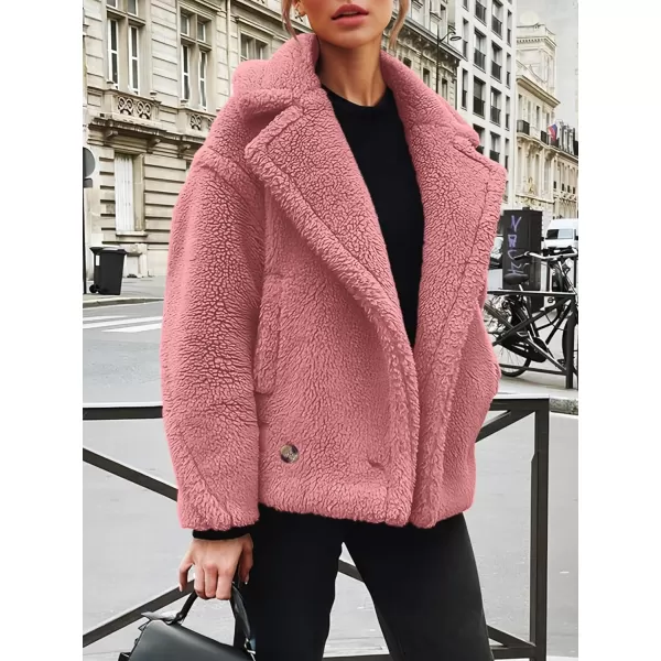imagePRETTYGARDEN Womens 2023 Winter Fashion Sherpa Coats Lapel Fleece Jacket Long Sleeve Pockets Faux Fur Dressy Fall OutfitsPink